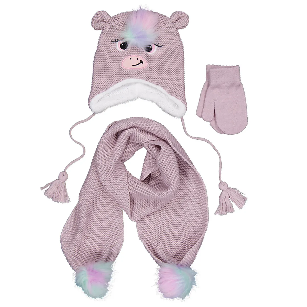 Cachecol com gorro e luvas - Rosa