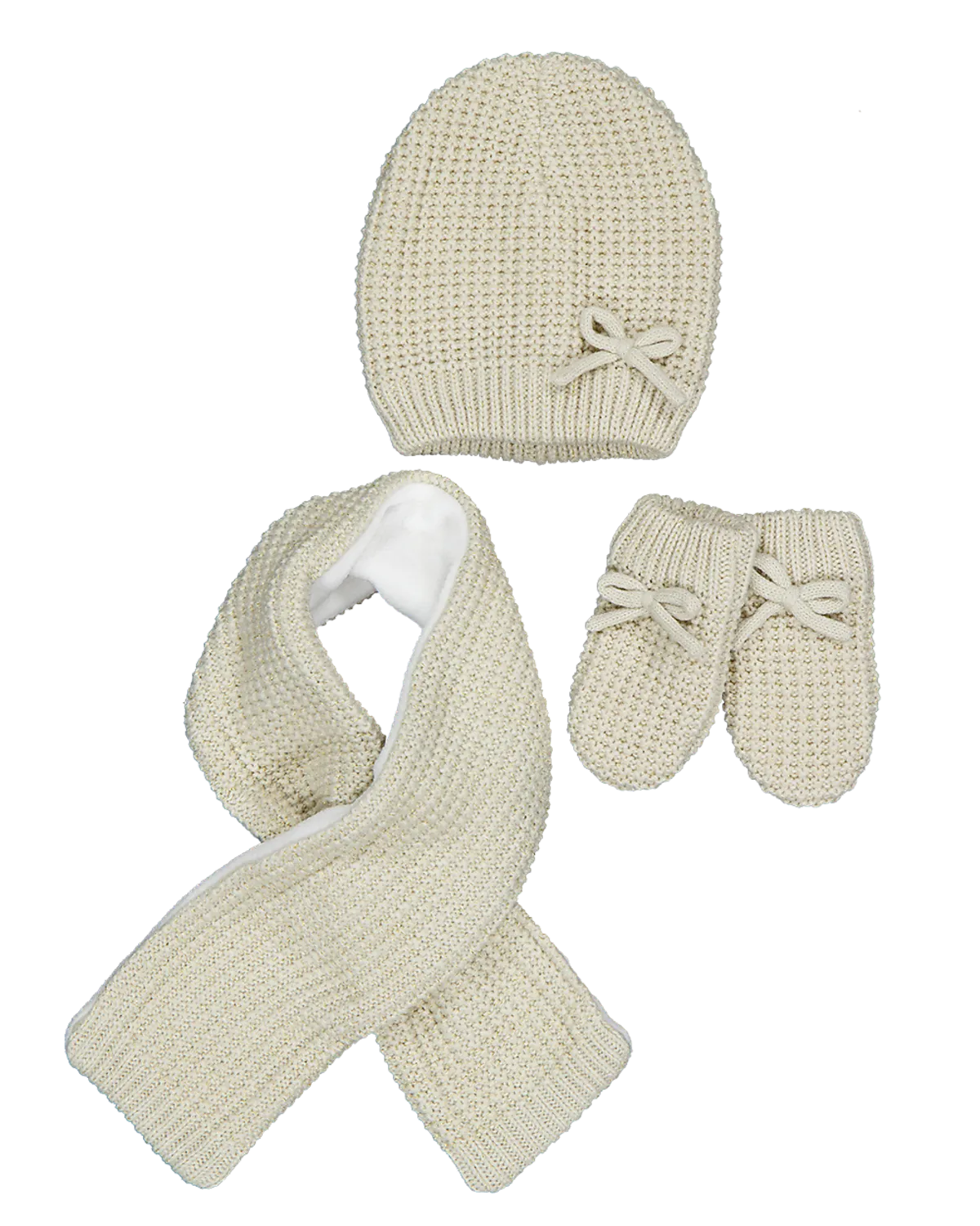 Schal mit Mütze und Handschuhen - Beige