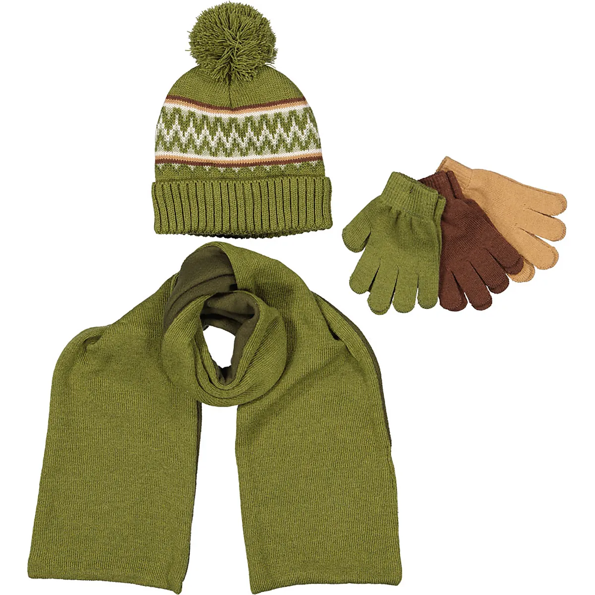 Bufanda con gorro y manoplas - Verde