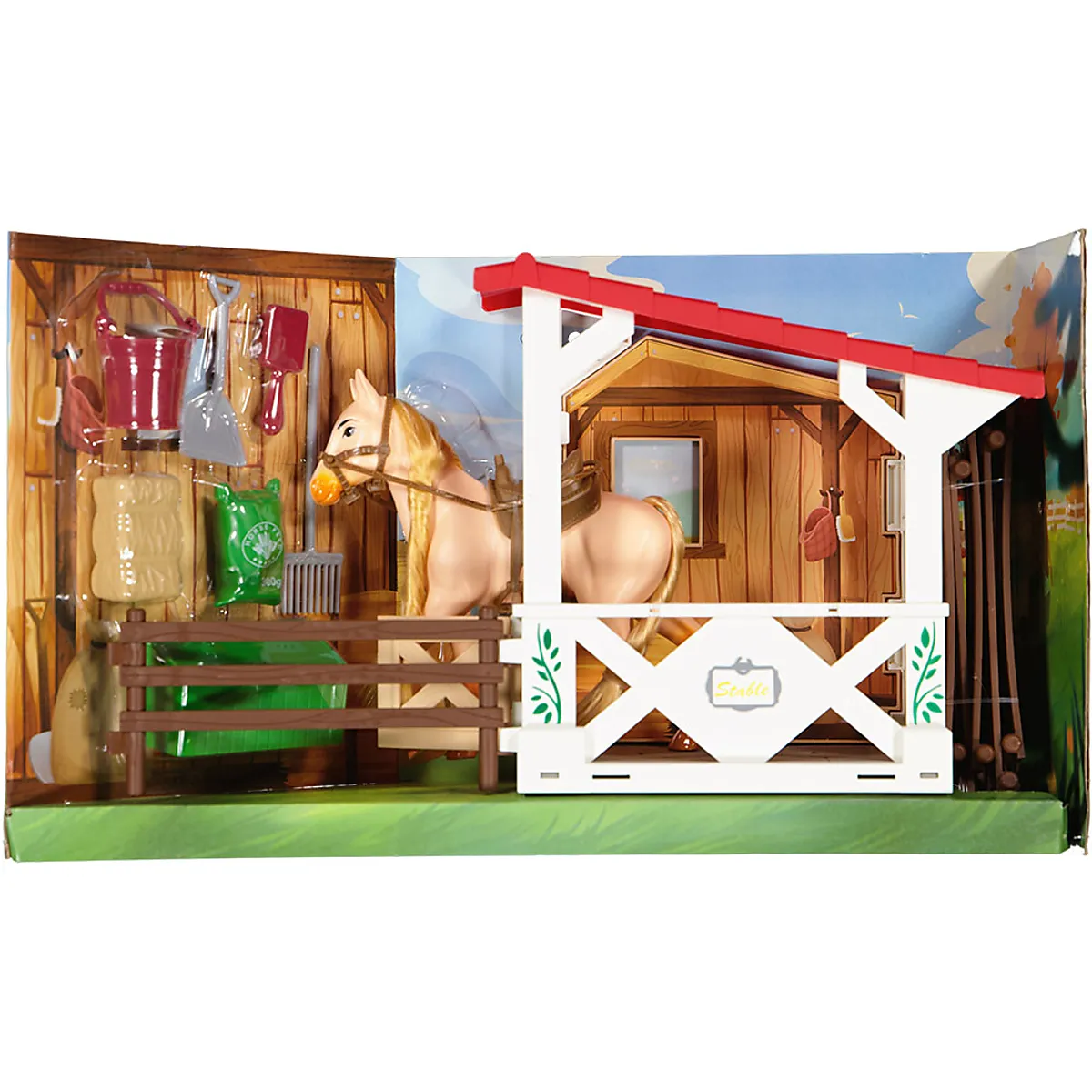 Spielzeugpferd mit Stall - Braun