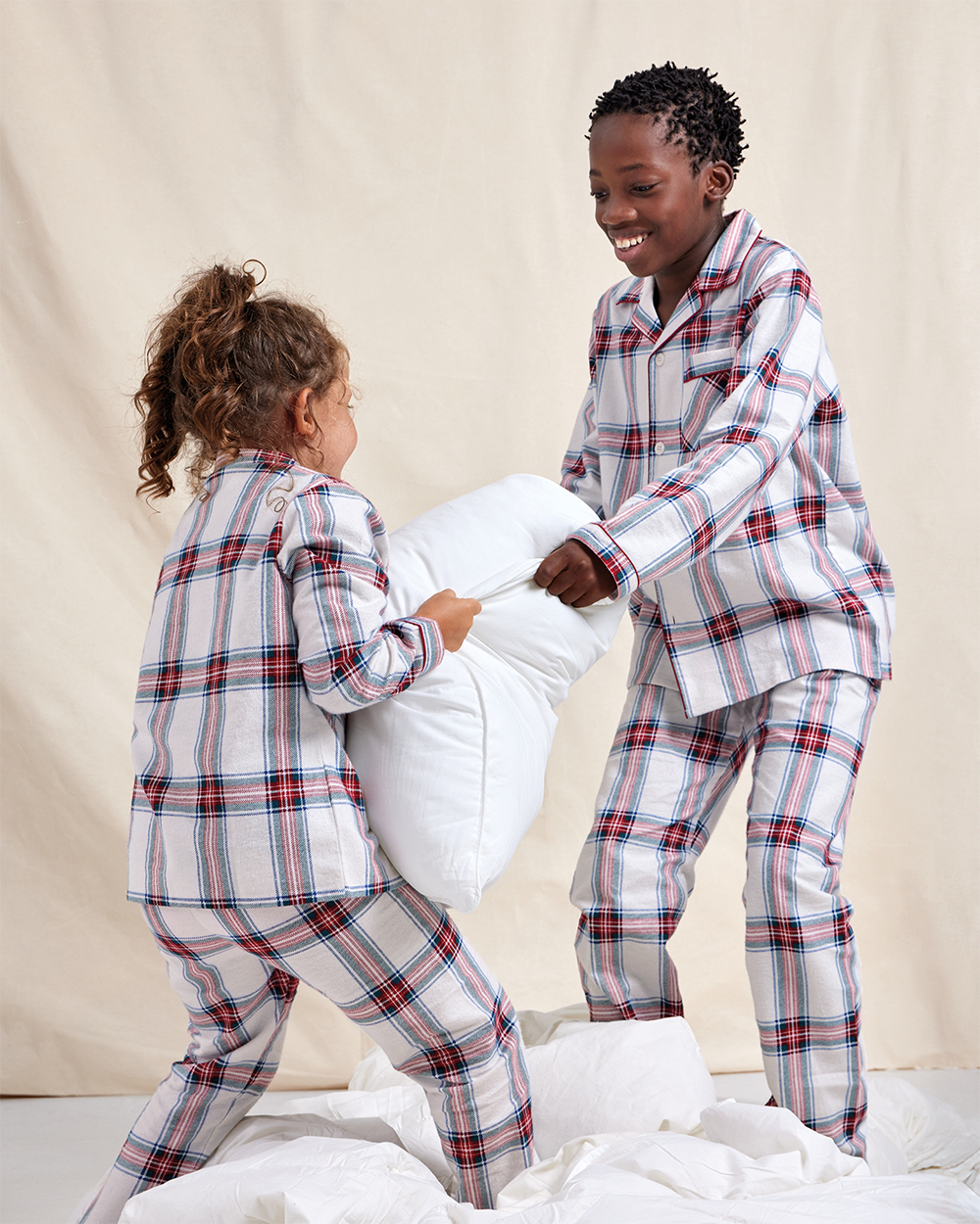 Jongens flanellen pyjama met lange mouwen in Karo look met