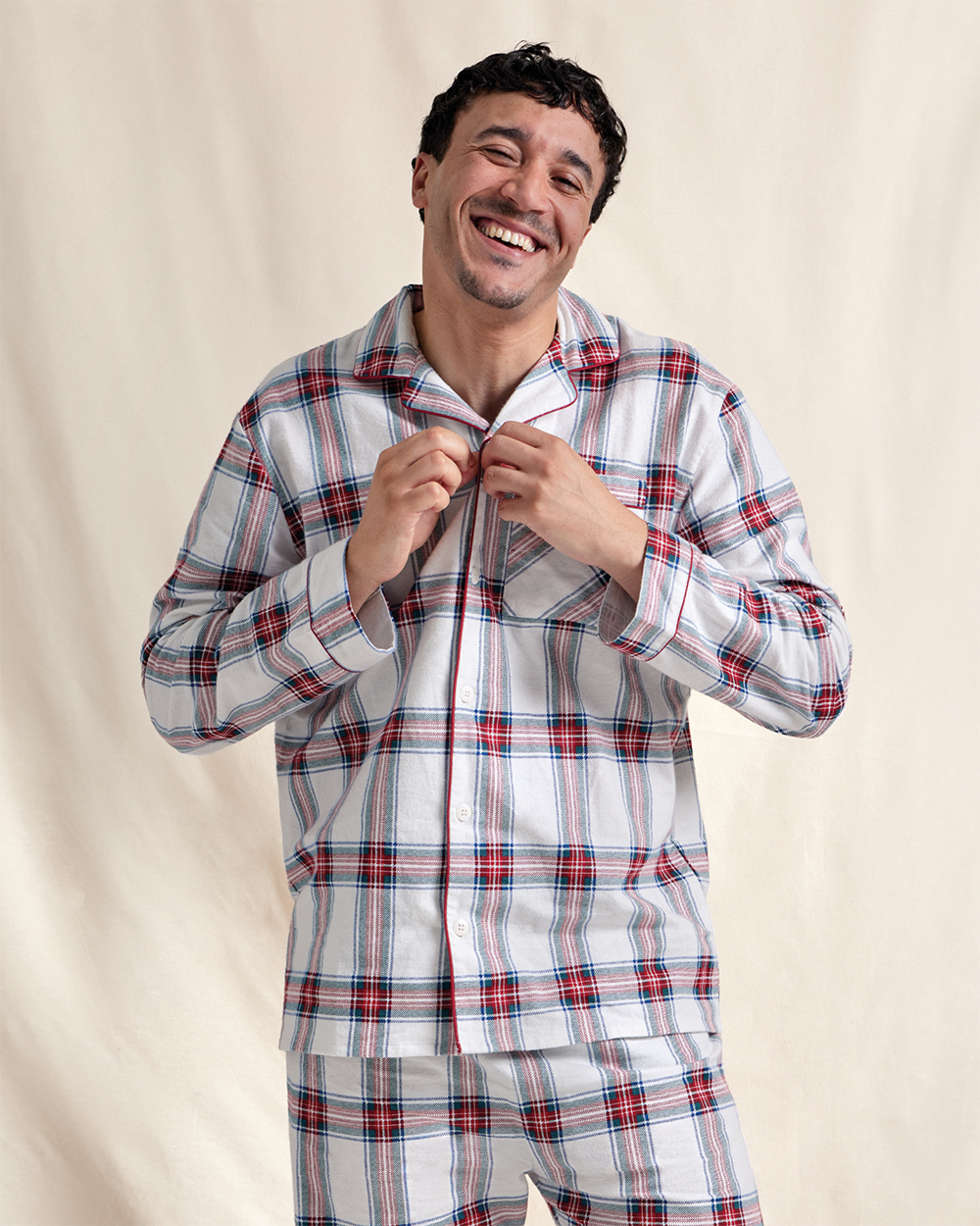 GLOBAL Pyjama's voor heren | 100% katoenen zachte flanellen pyjama's | Elastische top met lange mouwen en broekje met trekkoord Blauw/Groen, Geruit L