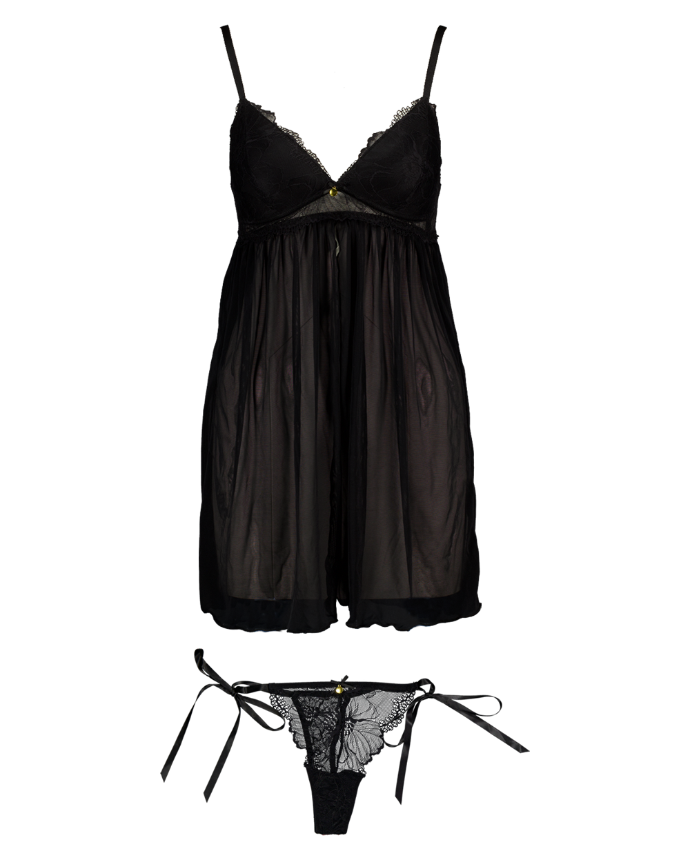 Babydoll met string - Zwart