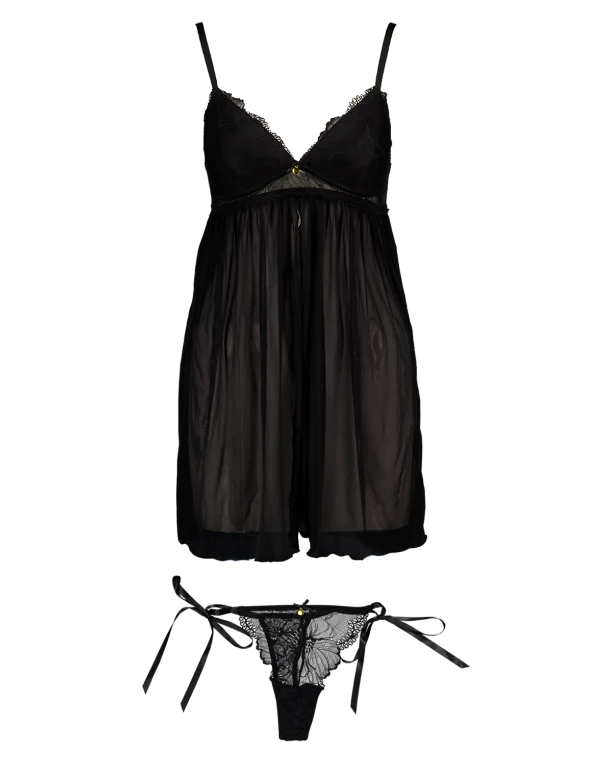 Babydoll met string - Zwart